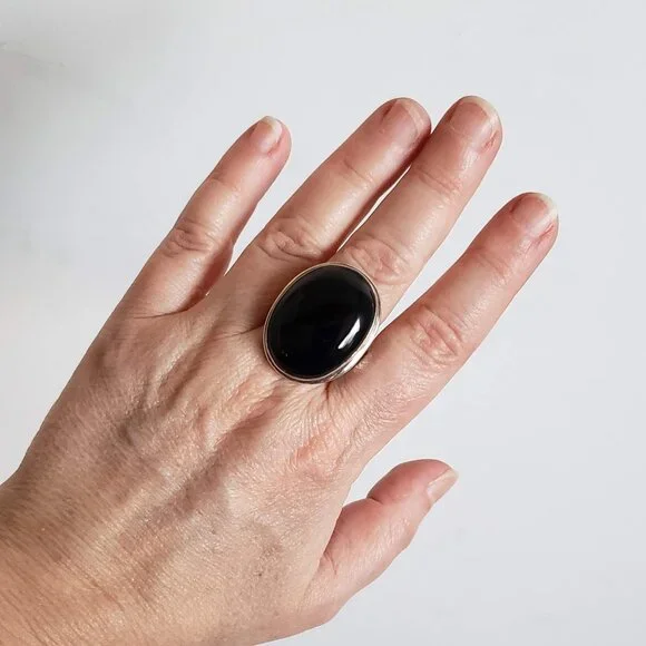Big Unisex 925 BLACK ONYX Sterling Silver Ring Huge Large Women's Men's Jewelry - Picture 7 of 12